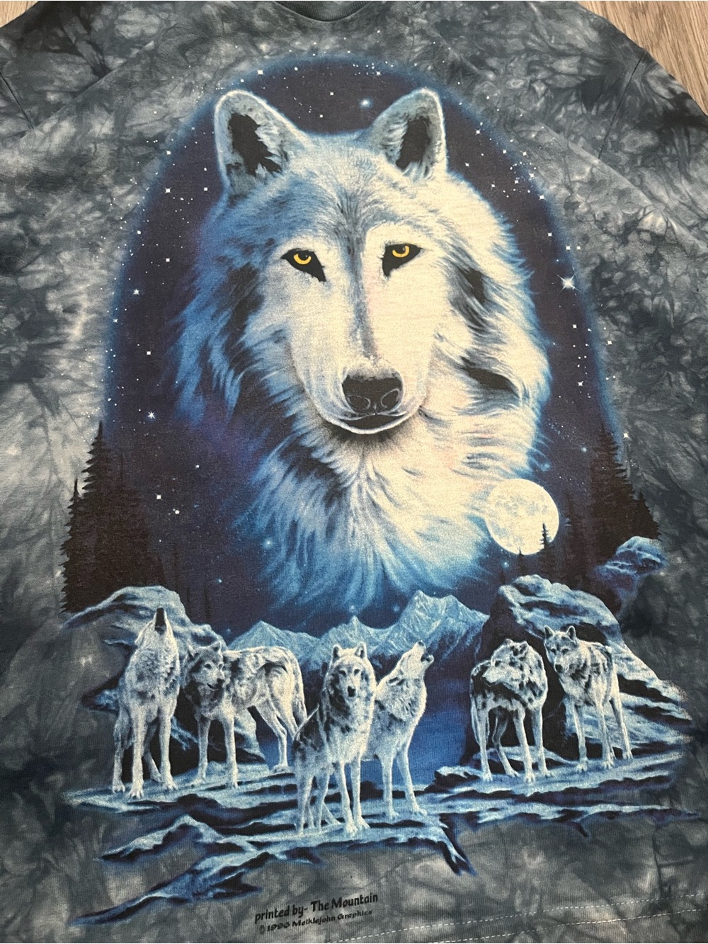 90s full moon wolf The Mountain made in USA 1996 tie-dye graphic T-shirt, mens M - Picture 2 of 10